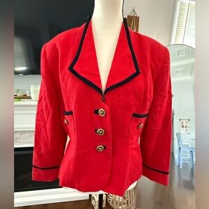 Vintage Albert Nipon Red Blazer with Black Accents and Cool buttons